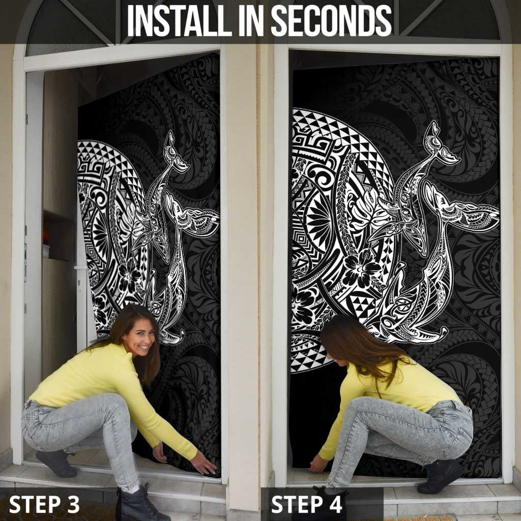 Hawaiian Whales Polynesian Art Motifs Door Cover Black Color - Polynesian Pride