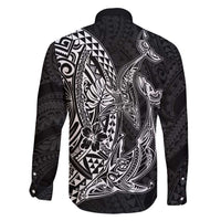 Hawaiian Whales Polynesian Art Motifs Family Matching Long Sleeve Bodycon Dress and Hawaiian Shirt Black Color LT03 - Polynesian Pride