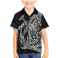 Hawaiian Whales Polynesian Art Motifs Family Matching Mermaid Dress and Hawaiian Shirt Black Color - Polynesian Pride