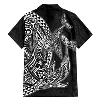 Hawaiian Whales Polynesian Art Motifs Family Matching Off The Shoulder Long Sleeve Dress and Hawaiian Shirt Black Color - Polynesian Pride