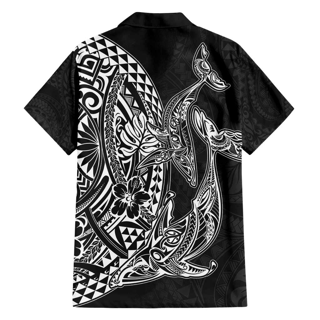 Hawaiian Whales Polynesian Art Motifs Family Matching Off Shoulder Short Dress and Hawaiian Shirt Black Color - Polynesian Pride