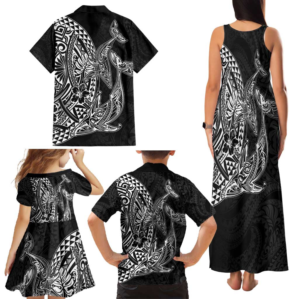 Hawaiian Whales Polynesian Art Motifs Family Matching Tank Maxi Dress and Hawaiian Shirt Black Color - Polynesian Pride