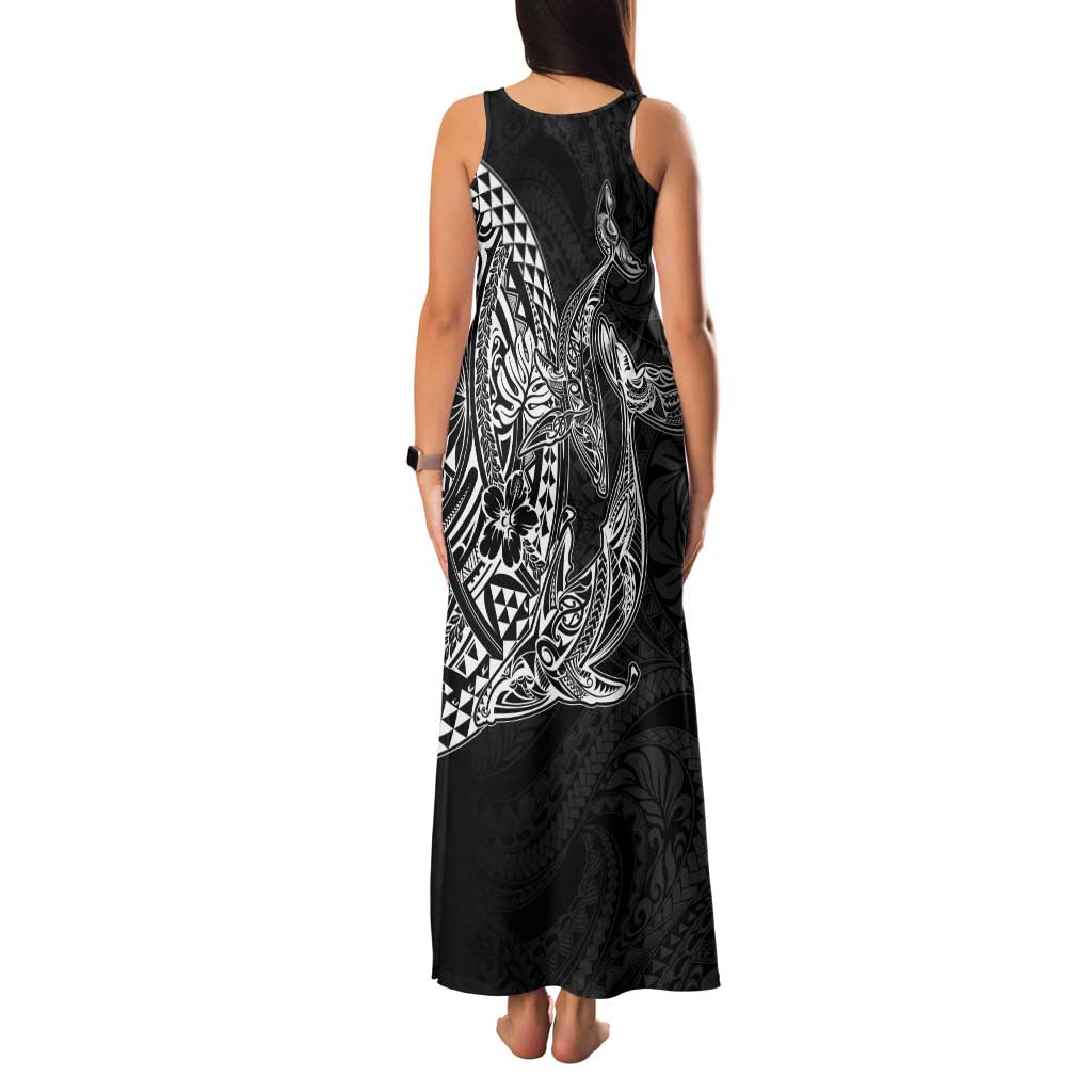 Hawaiian Whales Polynesian Art Motifs Family Matching Tank Maxi Dress and Hawaiian Shirt Black Color - Polynesian Pride