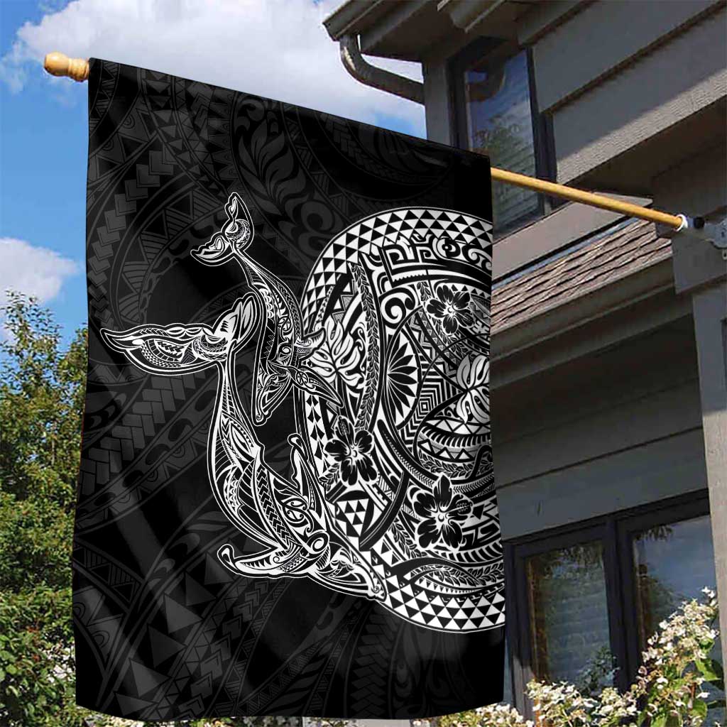 Hawaiian Whales Polynesian Art Motifs Garden Flag Black Color LT03 - Polynesian Pride