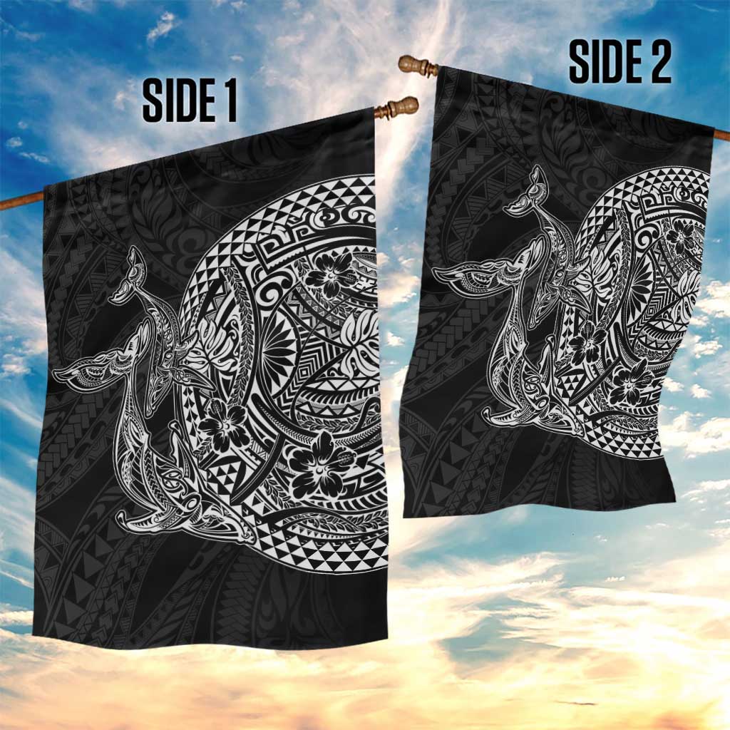 Hawaiian Whales Polynesian Art Motifs Garden Flag Black Color LT03 - Polynesian Pride