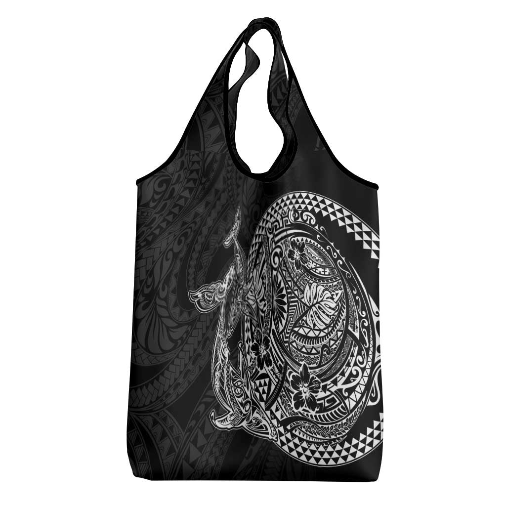 Hawaiian Whales Polynesian Art Motifs Grocery Bag Black Color - Polynesian Pride