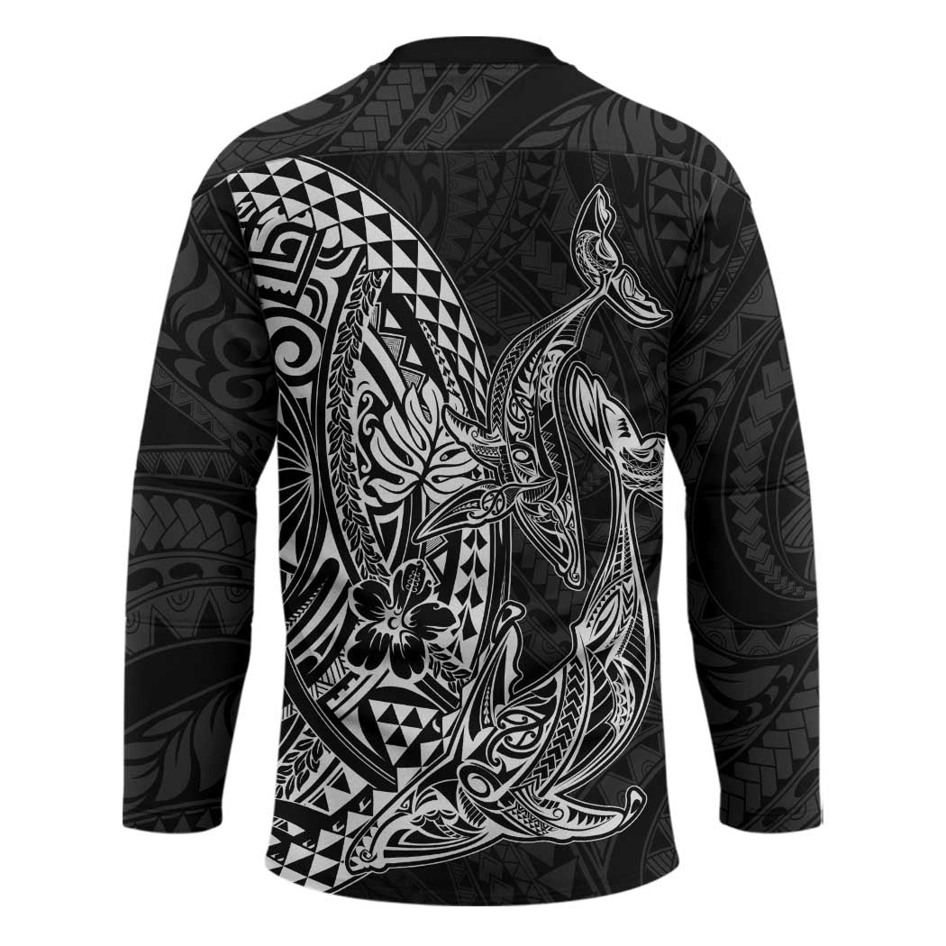 Hawaiian Whales Polynesian Art Motifs Hockey Jersey Black Color - Polynesian Pride