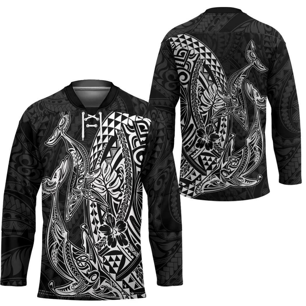 Hawaiian Whales Polynesian Art Motifs Hockey Jersey Black Color - Polynesian Pride