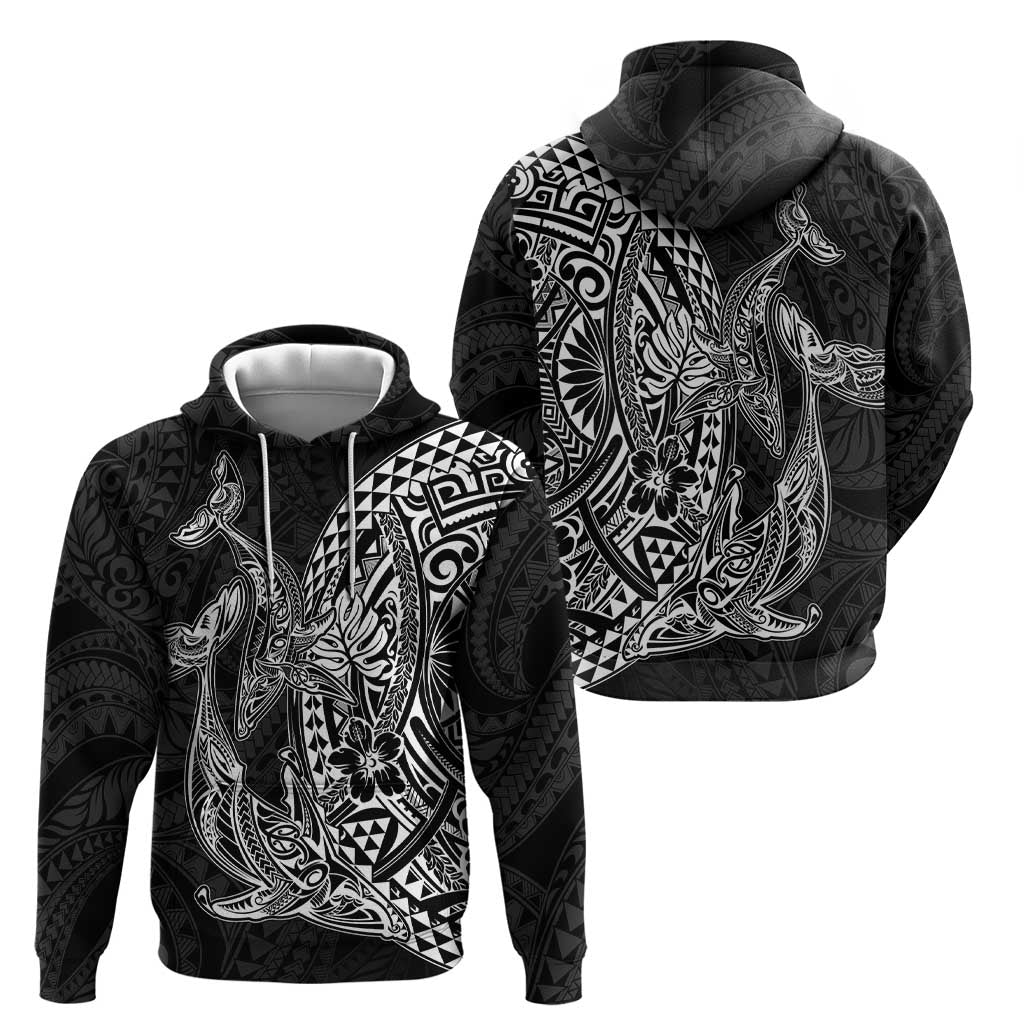 Hawaiian Whales Polynesian Art Motifs Hoodie Black Color - Polynesian Pride