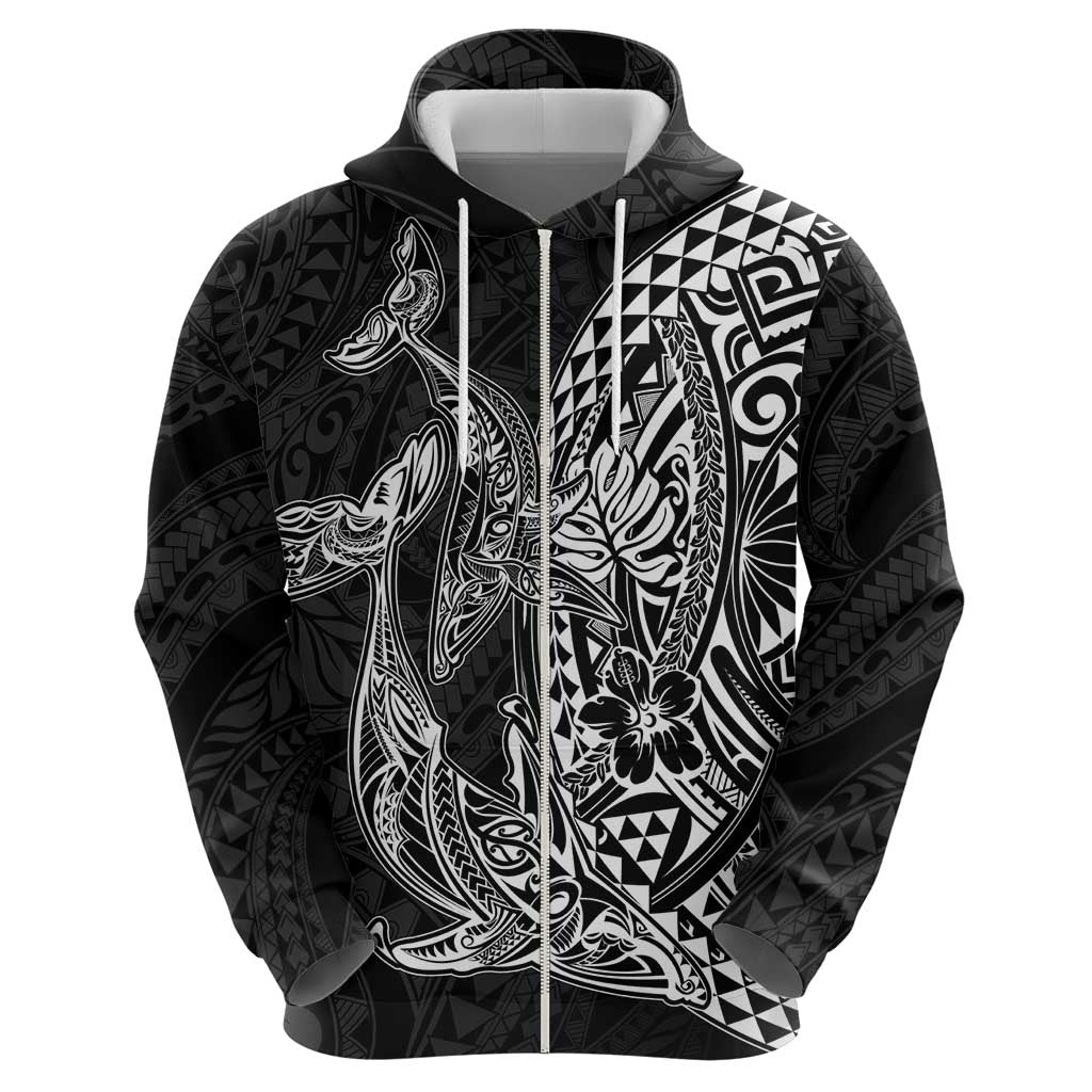 Hawaiian Whales Polynesian Art Motifs Hoodie Black Color - Polynesian Pride