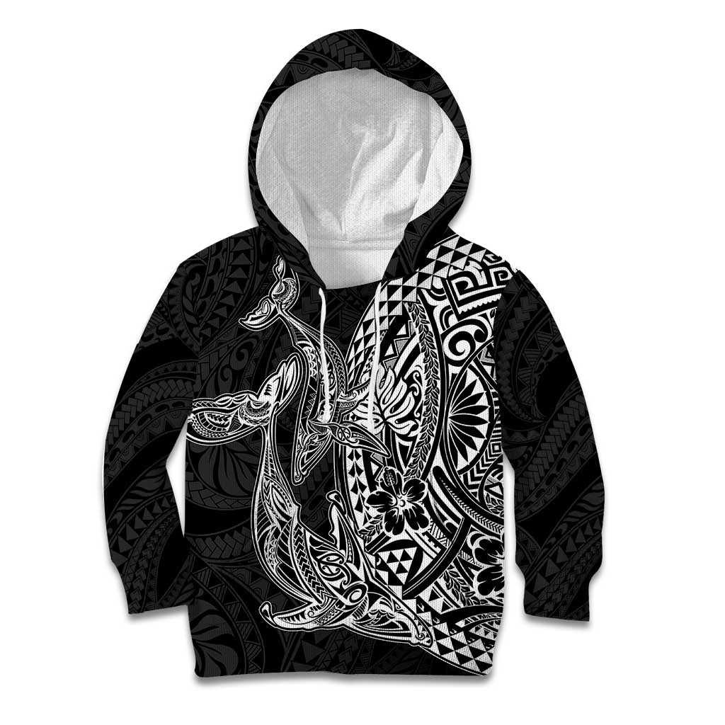 Hawaiian Whales Polynesian Art Motifs Kid Hoodie Black Color - Polynesian Pride