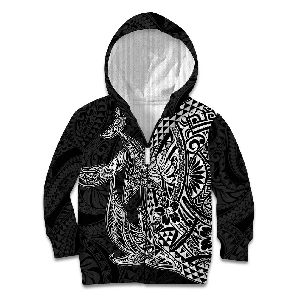 Hawaiian Whales Polynesian Art Motifs Kid Hoodie Black Color - Polynesian Pride