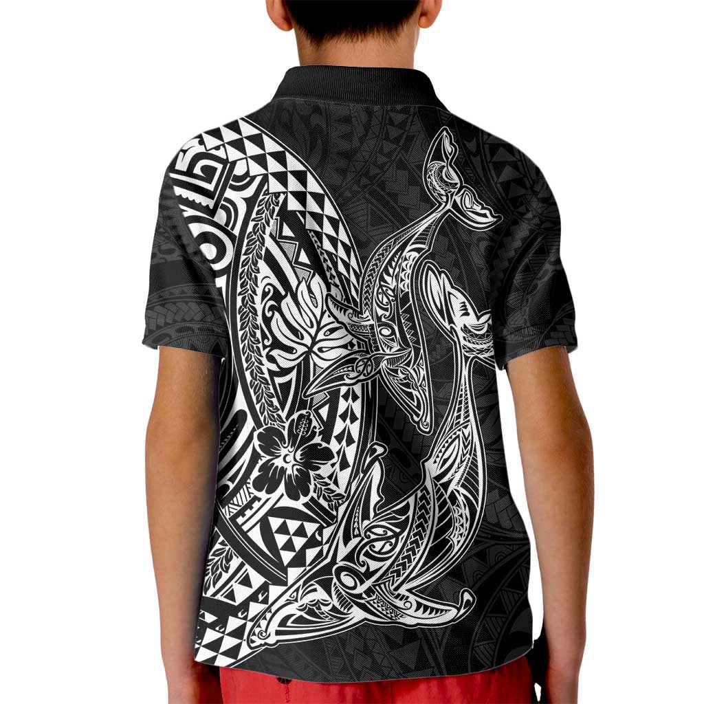 Hawaiian Whales Polynesian Art Motifs Kid Polo Shirt Black Color - Polynesian Pride