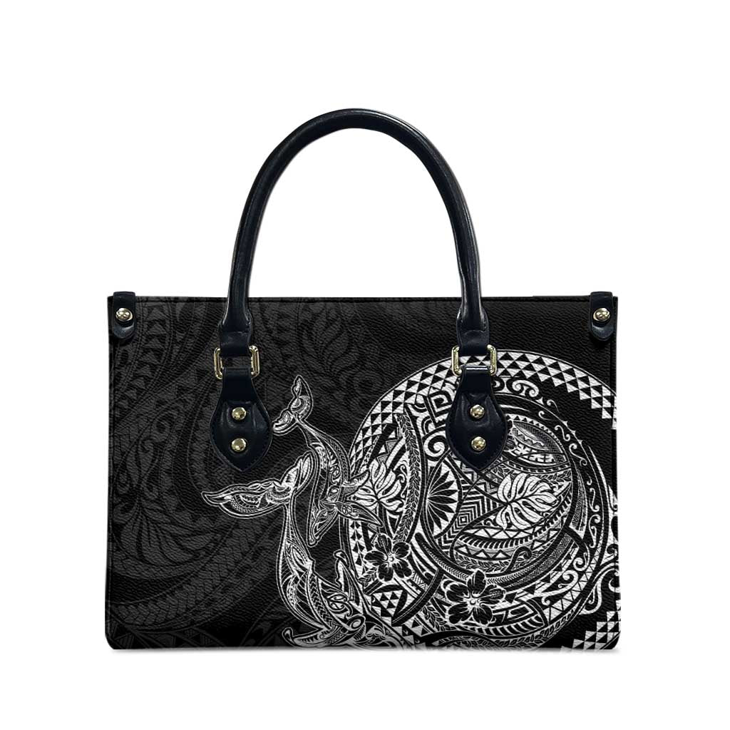 Hawaiian Whales Polynesian Art Motifs Leather Bag Black Color - Polynesian Pride