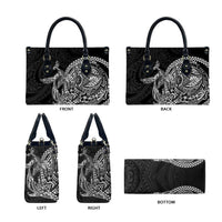 Hawaiian Whales Polynesian Art Motifs Leather Bag Black Color - Polynesian Pride