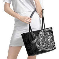 Hawaiian Whales Polynesian Art Motifs Leather Tote Bag Black Color - Polynesian Pride