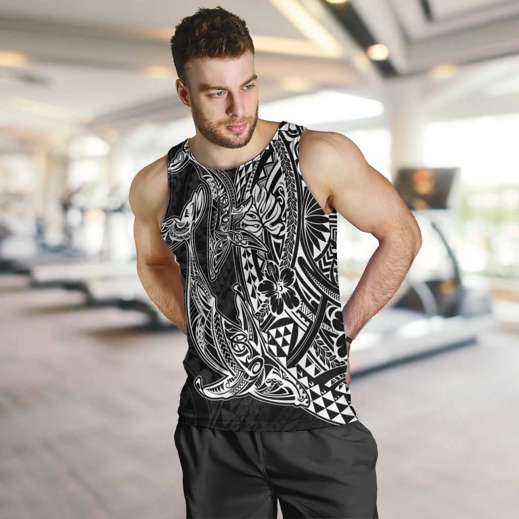 Hawaiian Whales Polynesian Art Motifs Men Tank Top Black Color - Polynesian Pride