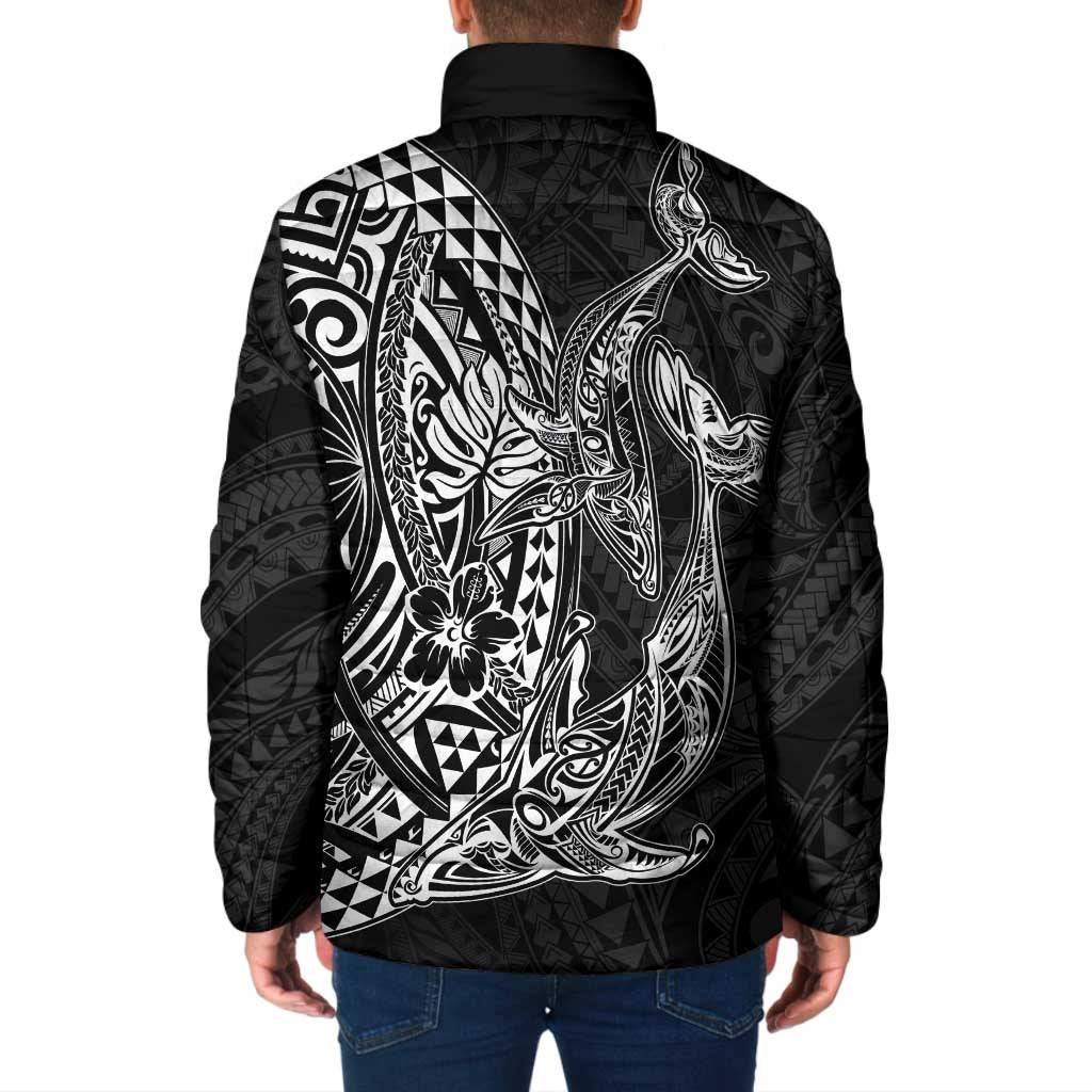 Hawaiian Whales Polynesian Art Motifs Padded Jacket Black Color - Polynesian Pride