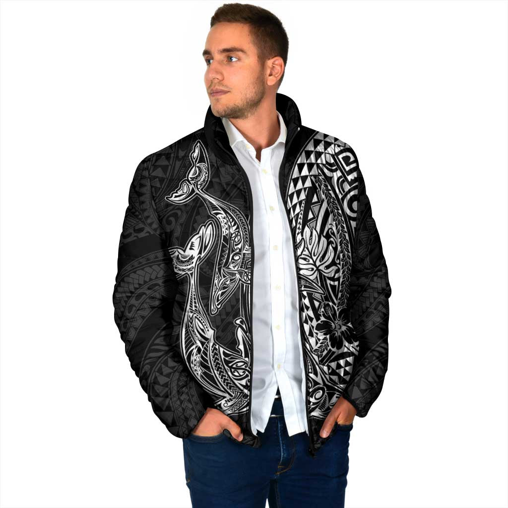 Hawaiian Whales Polynesian Art Motifs Padded Jacket Black Color - Polynesian Pride