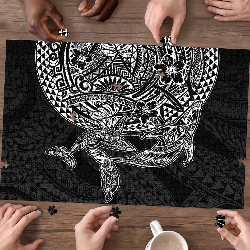 Hawaiian Whales Polynesian Art Motifs Puzzle Black Color - Polynesian Pride