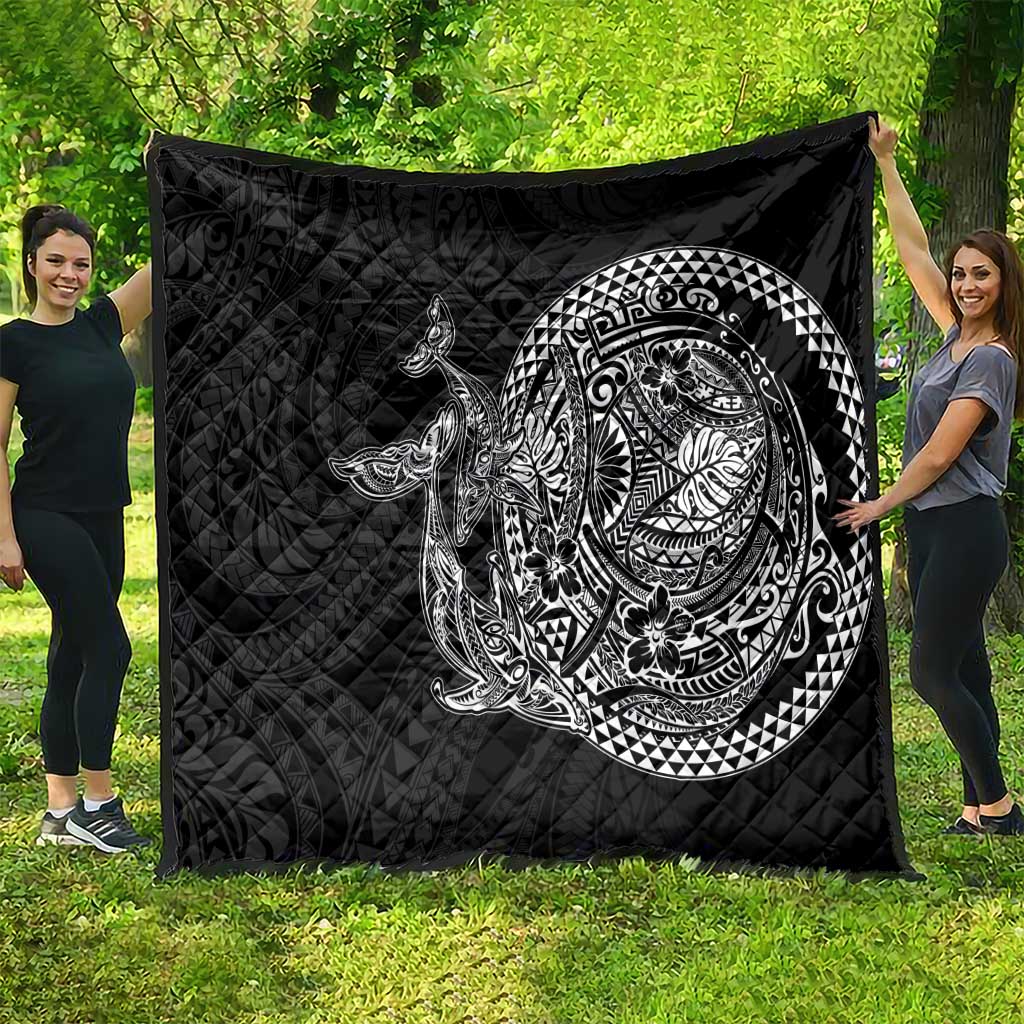 Hawaiian Whales Polynesian Art Motifs Quilt Black Color - Polynesian Pride