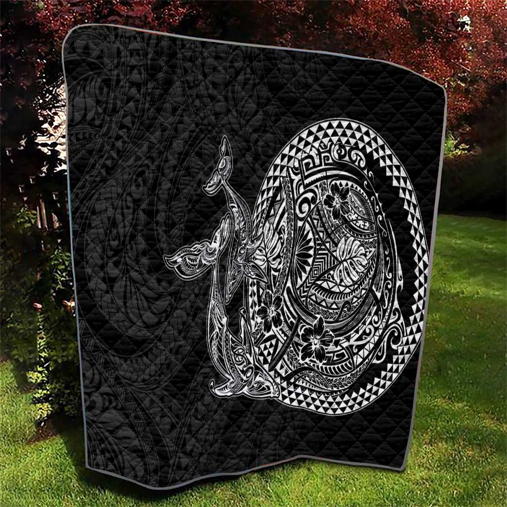 Hawaiian Whales Polynesian Art Motifs Quilt Black Color - Polynesian Pride