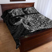 Hawaiian Whales Polynesian Art Motifs Quilt Bed Set Black Color - Polynesian Pride