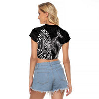 Hawaiian Whales Polynesian Art Motifs Raglan Cropped T Shirt Black Color - Polynesian Pride