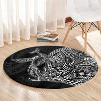 Hawaiian Whales Polynesian Art Motifs Round Carpet Black Color - Polynesian Pride