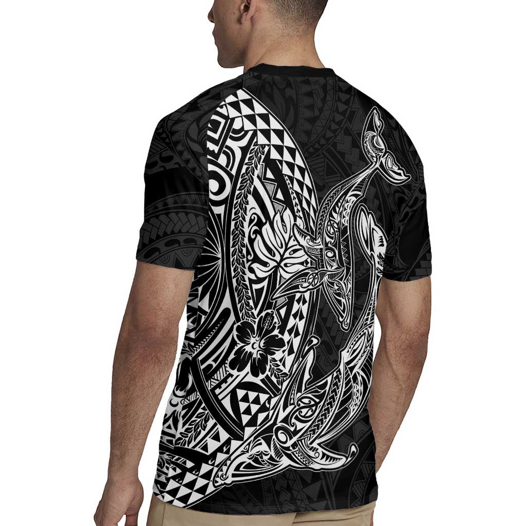 Hawaiian Whales Polynesian Art Motifs Rugby Jersey Black Color - Polynesian Pride