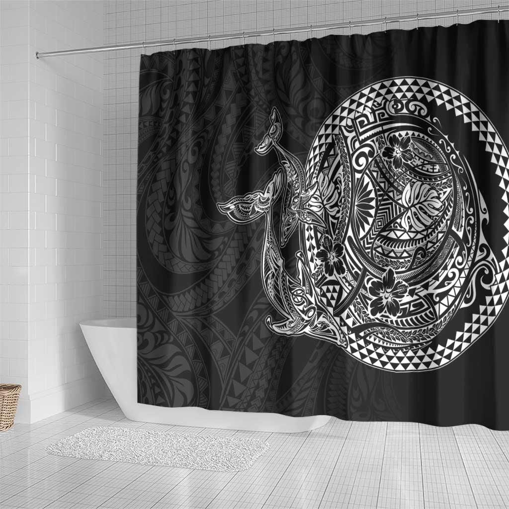 Hawaiian Whales Polynesian Art Motifs Shower Curtain Black Color - Polynesian Pride