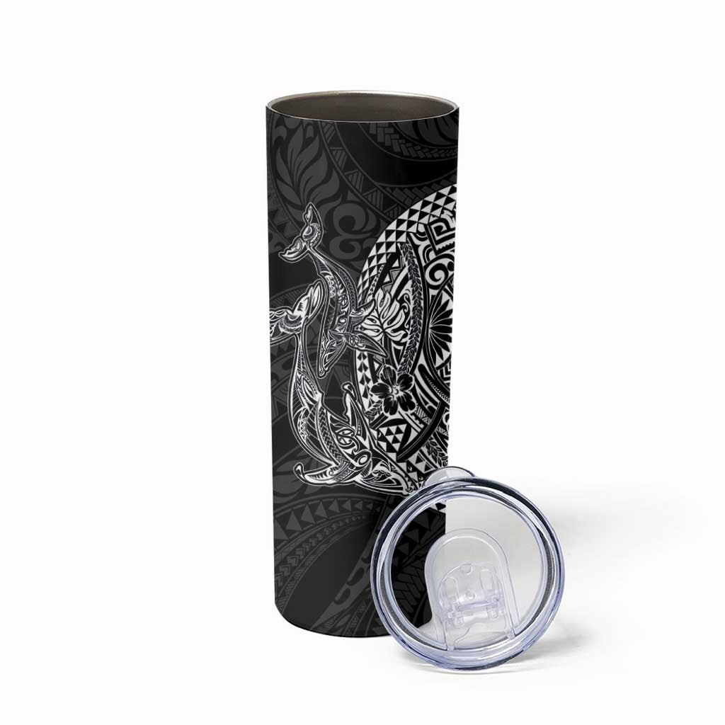 Hawaiian Whales Polynesian Art Motifs Skinny Tumbler Black Color - Polynesian Pride