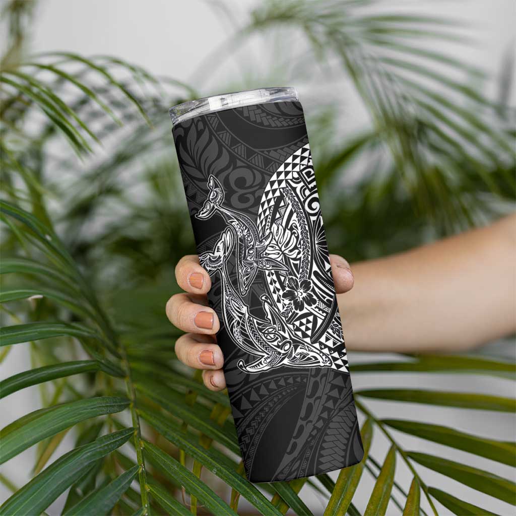 Hawaiian Whales Polynesian Art Motifs Skinny Tumbler Black Color - Polynesian Pride