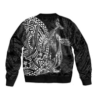 Hawaiian Whales Polynesian Art Motifs Sleeve Zip Bomber Jacket Black Color - Polynesian Pride