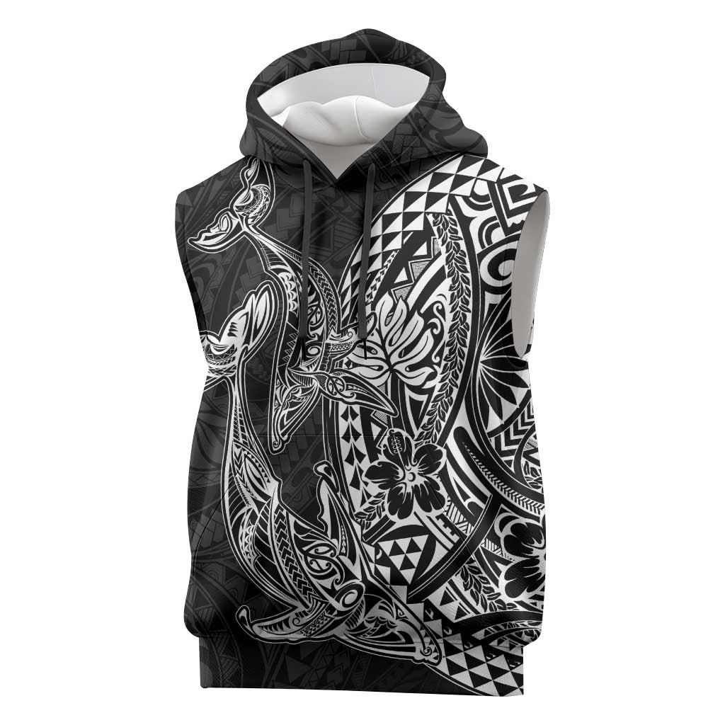 Hawaiian Whales Polynesian Art Motifs Sleeveless Hoodie Black Color - Polynesian Pride
