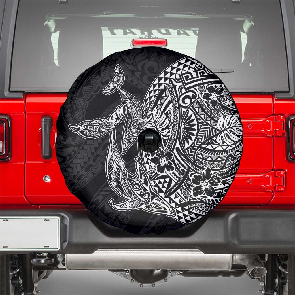 Hawaiian Whales Polynesian Art Motifs Spare Tire Cover Black Color - Polynesian Pride