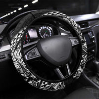 Hawaiian Whales Polynesian Art Motifs Steering Wheel Cover Black Color - Polynesian Pride