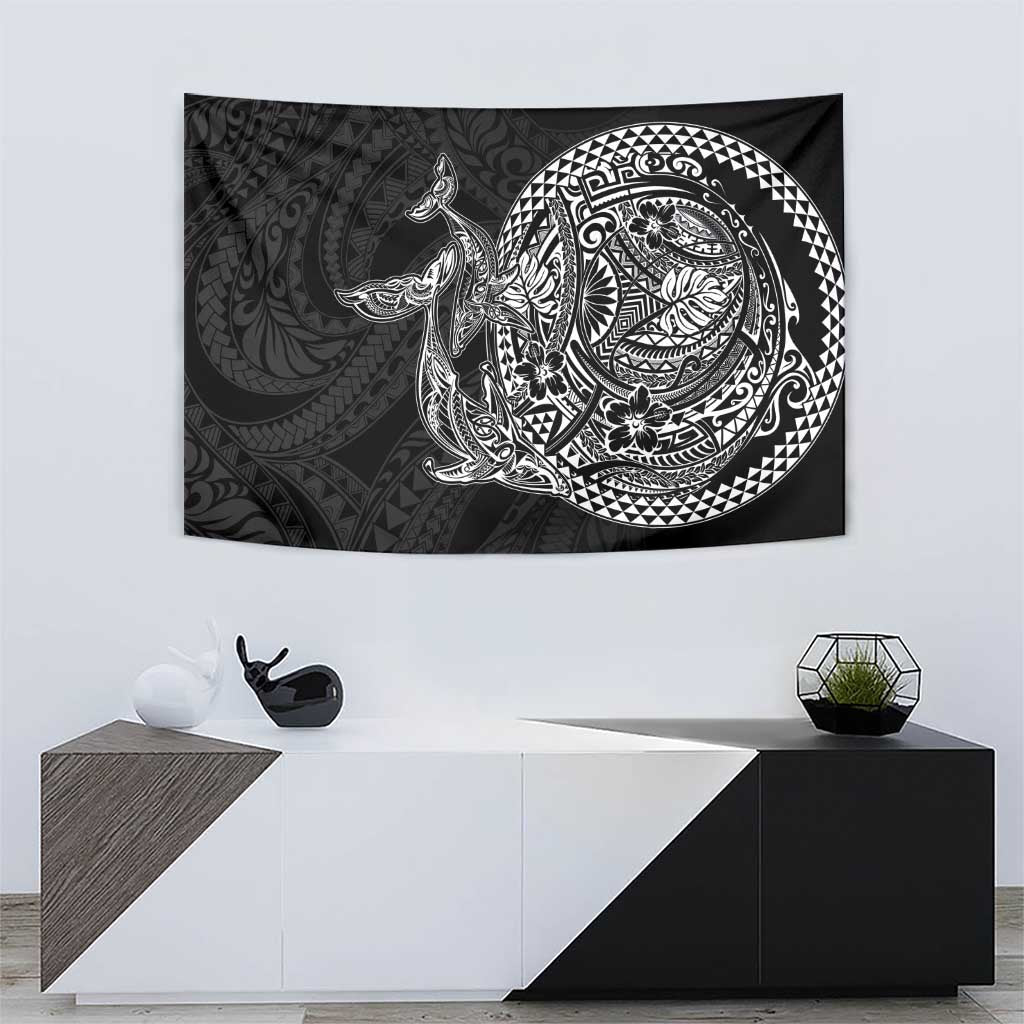 Hawaiian Whales Polynesian Art Motifs Tapestry Black Color - Polynesian Pride
