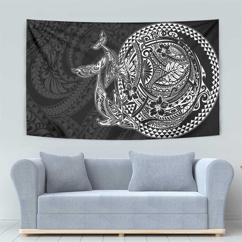 Hawaiian Whales Polynesian Art Motifs Tapestry Black Color - Polynesian Pride