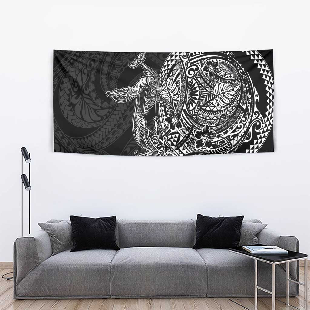 Hawaiian Whales Polynesian Art Motifs Tapestry Black Color - Polynesian Pride