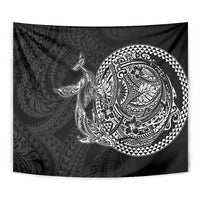 Hawaiian Whales Polynesian Art Motifs Tapestry Black Color - Polynesian Pride