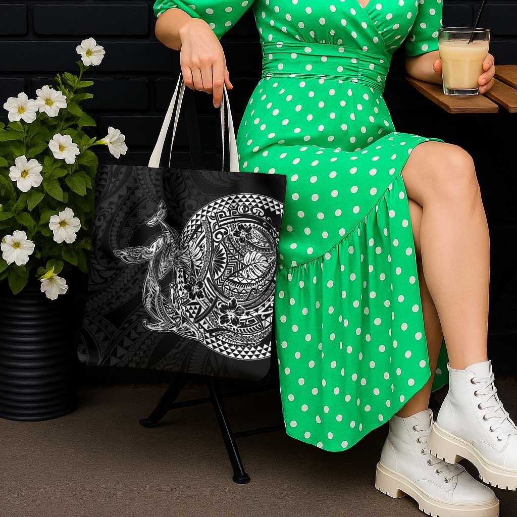 Hawaiian Whales Polynesian Art Motifs Tote Bag Black Color - Polynesian Pride