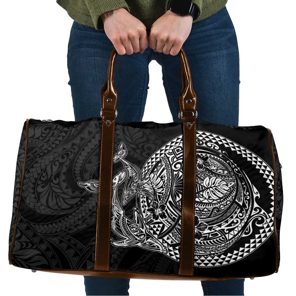 Hawaiian Whales Polynesian Art Motifs Travel Bag Black Color - Polynesian Pride