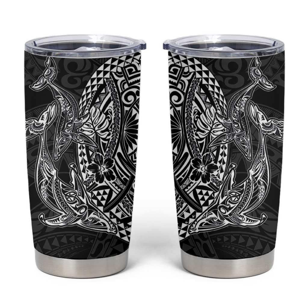 Hawaiian Whales Polynesian Art Motifs Tumbler Cup Black Color - Polynesian Pride