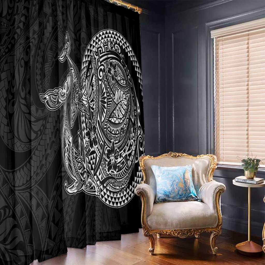 Hawaiian Whales Polynesian Art Motifs Window Curtain Black Color - Polynesian Pride