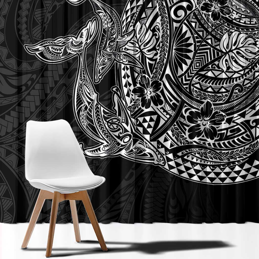 Hawaiian Whales Polynesian Art Motifs Window Curtain Black Color - Polynesian Pride