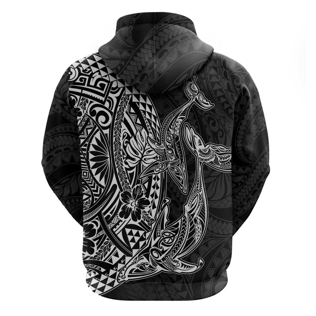 Hawaiian Whales Polynesian Art Motifs Zip Hoodie Black Color - Polynesian Pride