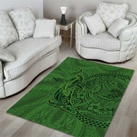 Hawaiian Whales Polynesian Art Motifs Area Rug Green Color - Polynesian Pride