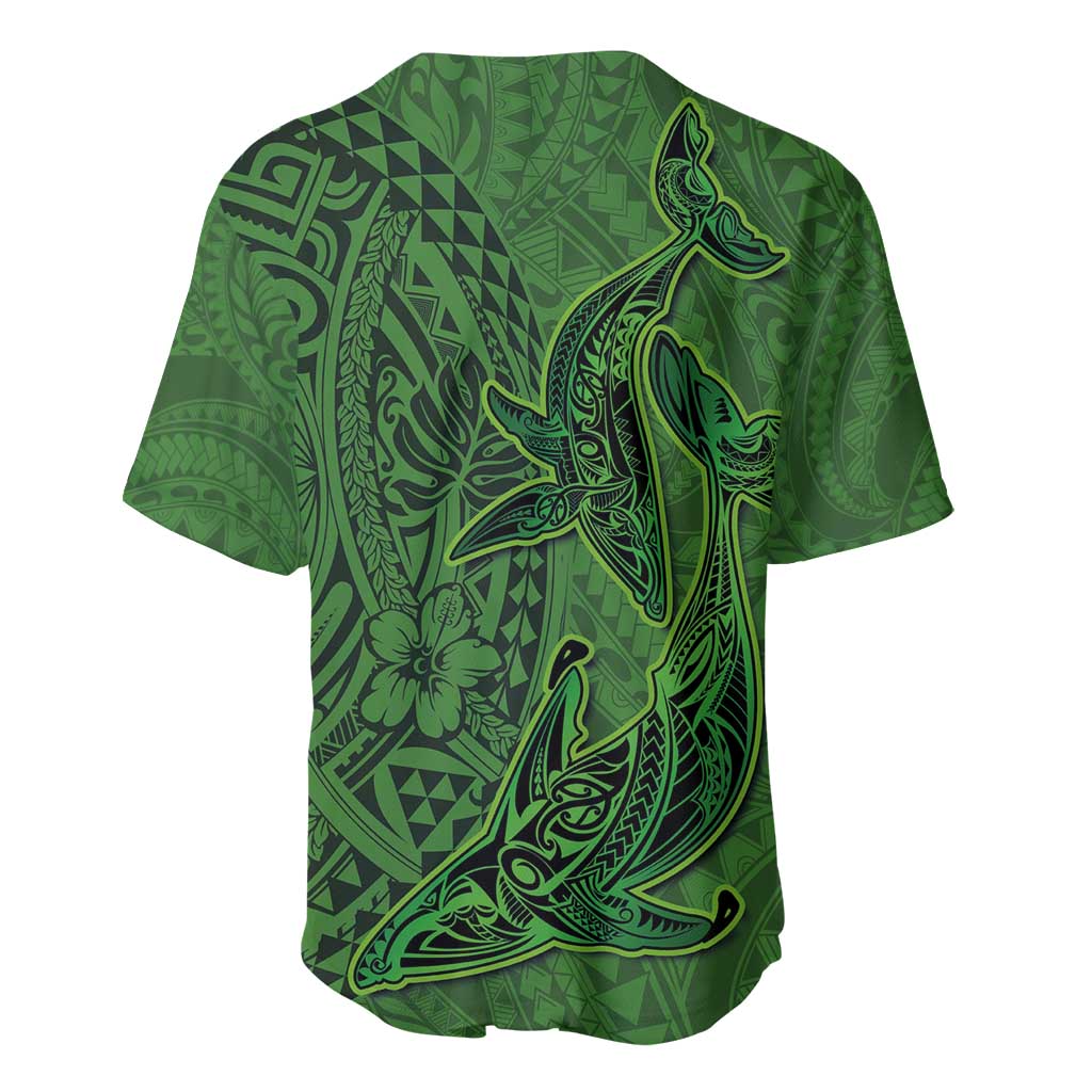 Hawaiian Whales Polynesian Art Motifs Baseball Jersey Green Color - Polynesian Pride