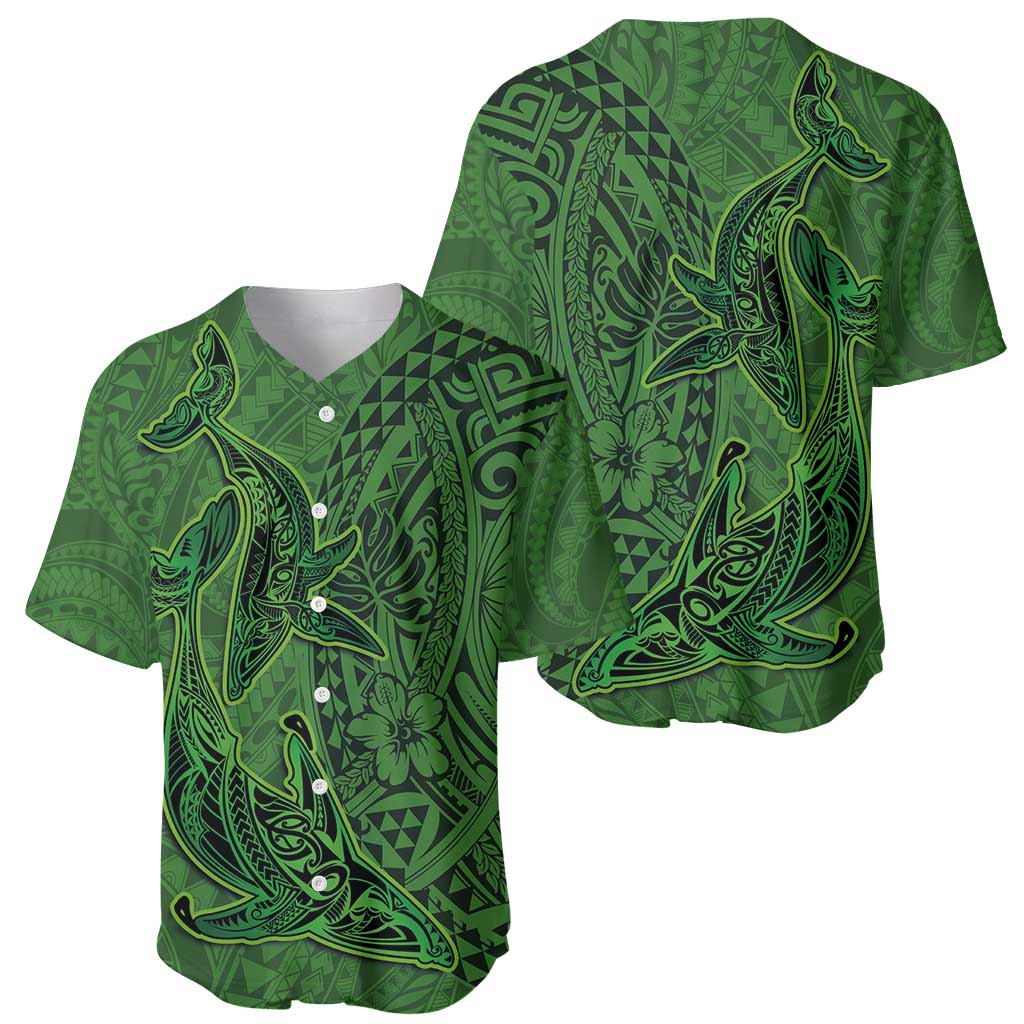 Hawaiian Whales Polynesian Art Motifs Baseball Jersey Green Color - Polynesian Pride